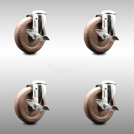 Service Caster 5 Inch 316SS High Temp Glass Filled Nylon Swivel Bolt Hole Caster Set with Brake SCC-SS316BH20S514-GFNSHT-TLB-4